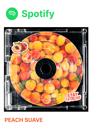 Spotify link for Peach Suave playlist with peach-themed CD design.
